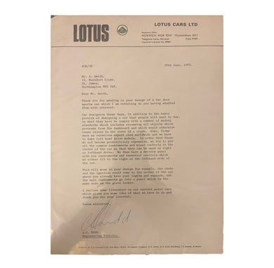 Lotus Letter signed Tony Rudd