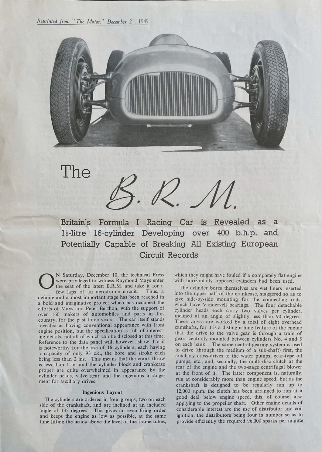 BRM - Reprint of article on Mk1