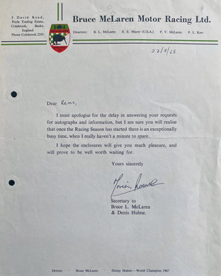 Bruce McLaren Motor Racing Letter
