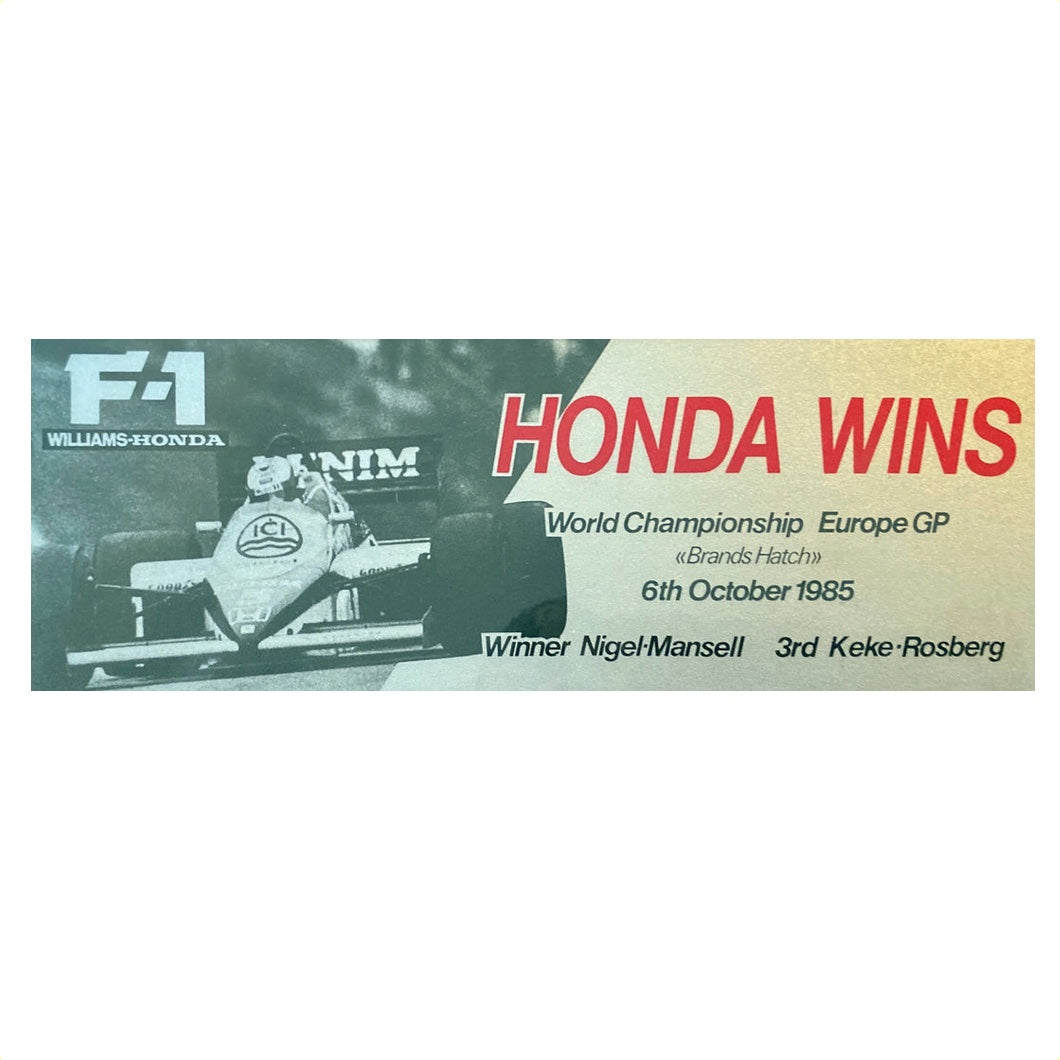 Honda Williams Wins European GP 1985