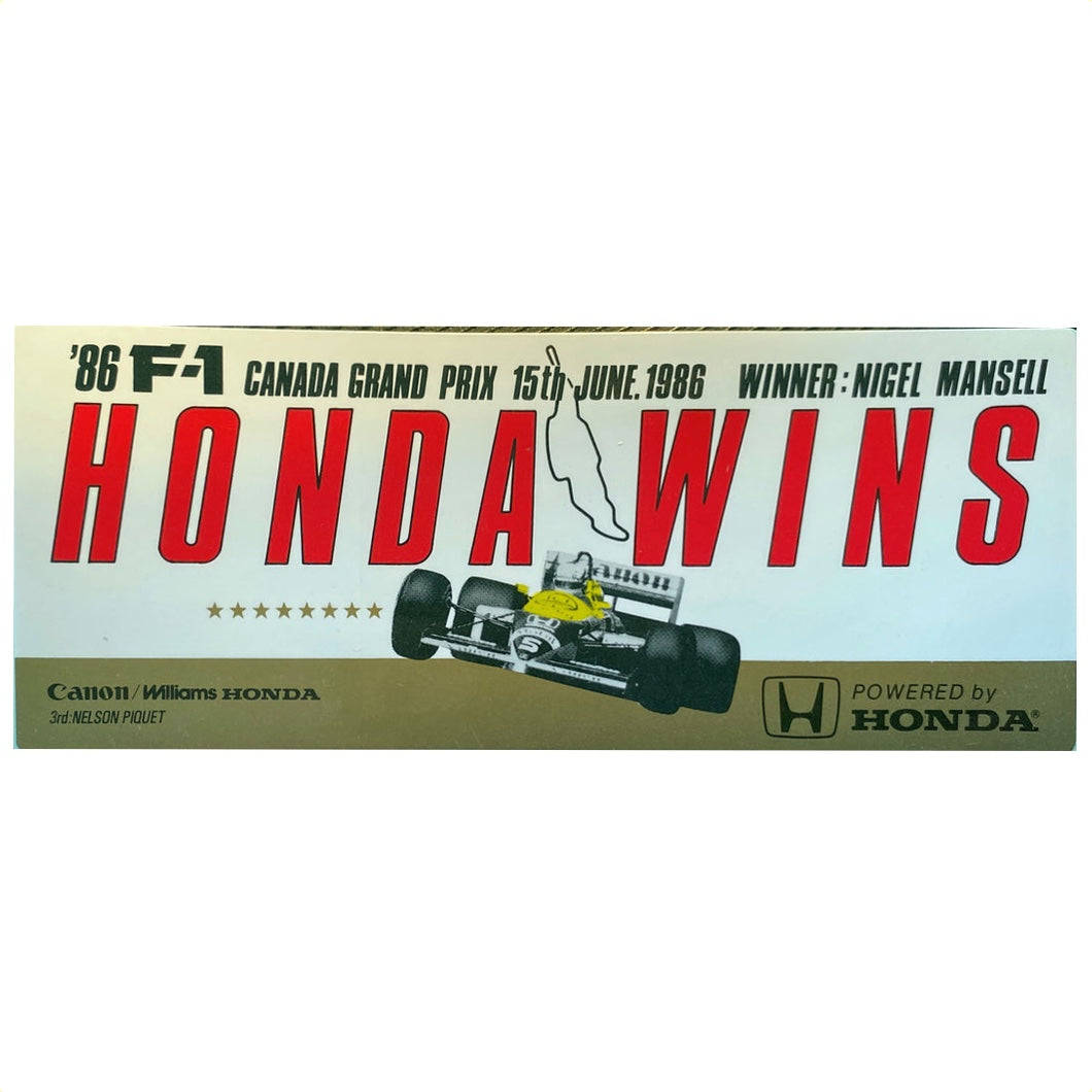 Honda Williams Wins Canadian GP 1986